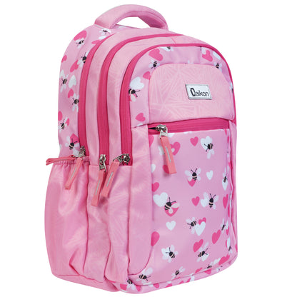 Daikon Dripix Girls School Backpack, Pink, Bee and Heart Print, 49 x 34 x 27 cm, with Side Bottle Pocket
