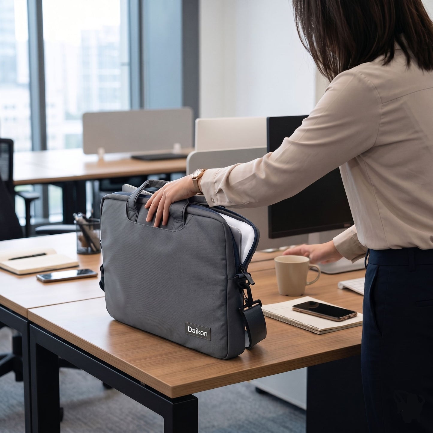 Daikon Laptop Bag with Shoulder Strap, Large Briefcase