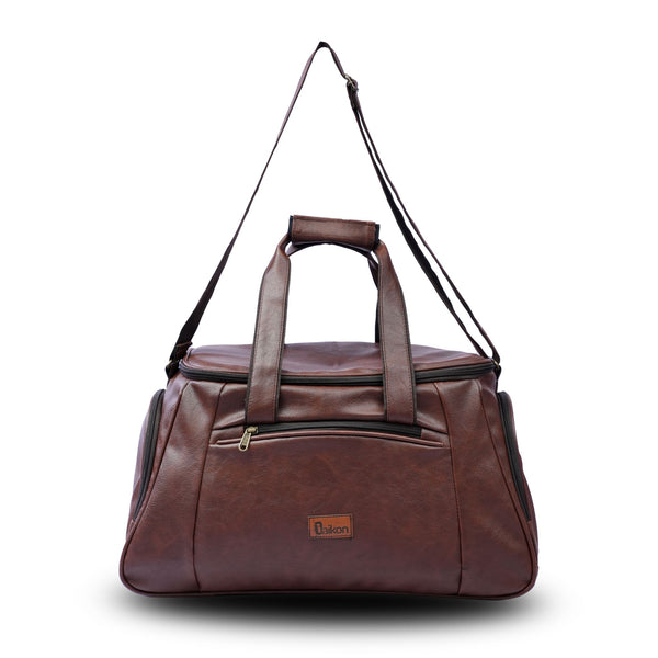 Daikon Brown PU Leather Duffle Bag, Travel Gym Bag