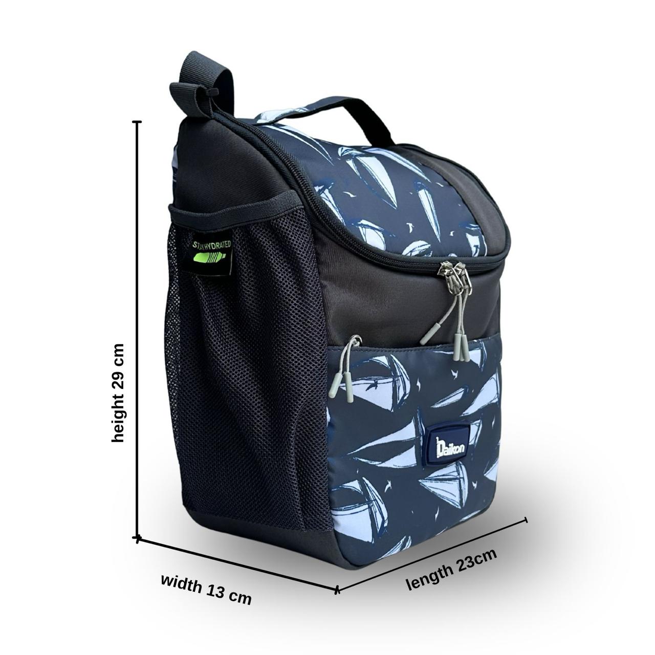 Daikon Insulated Lunch Bag, multi Color Sailboat Print, with Shoulder Strap, Side Mesh Pocket, 29x23x13 cm