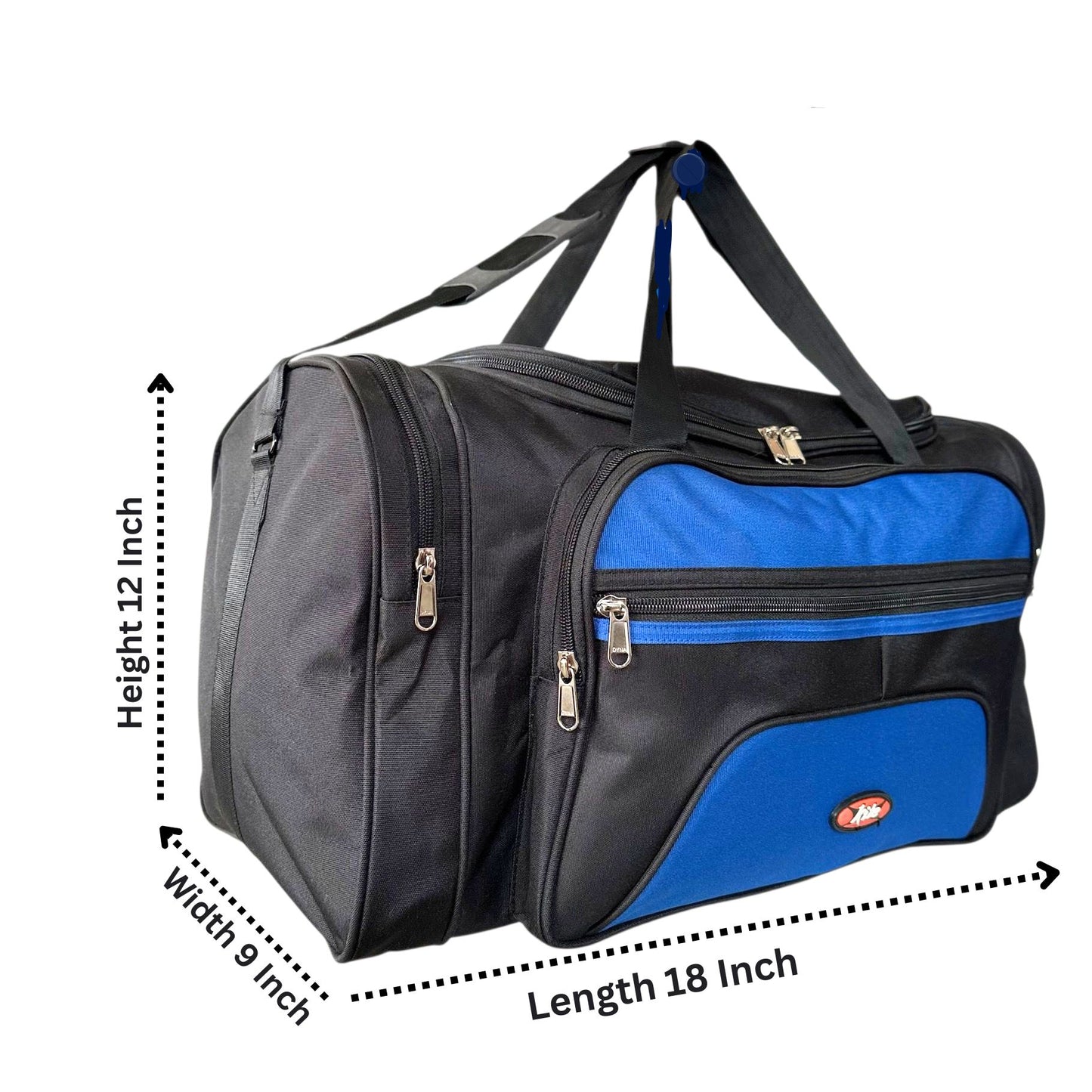 Travel Duffel Bag, 18x9x12 inches (45.7x22.9x30.5 cm), Black and Blue, Multi-Pocket Design