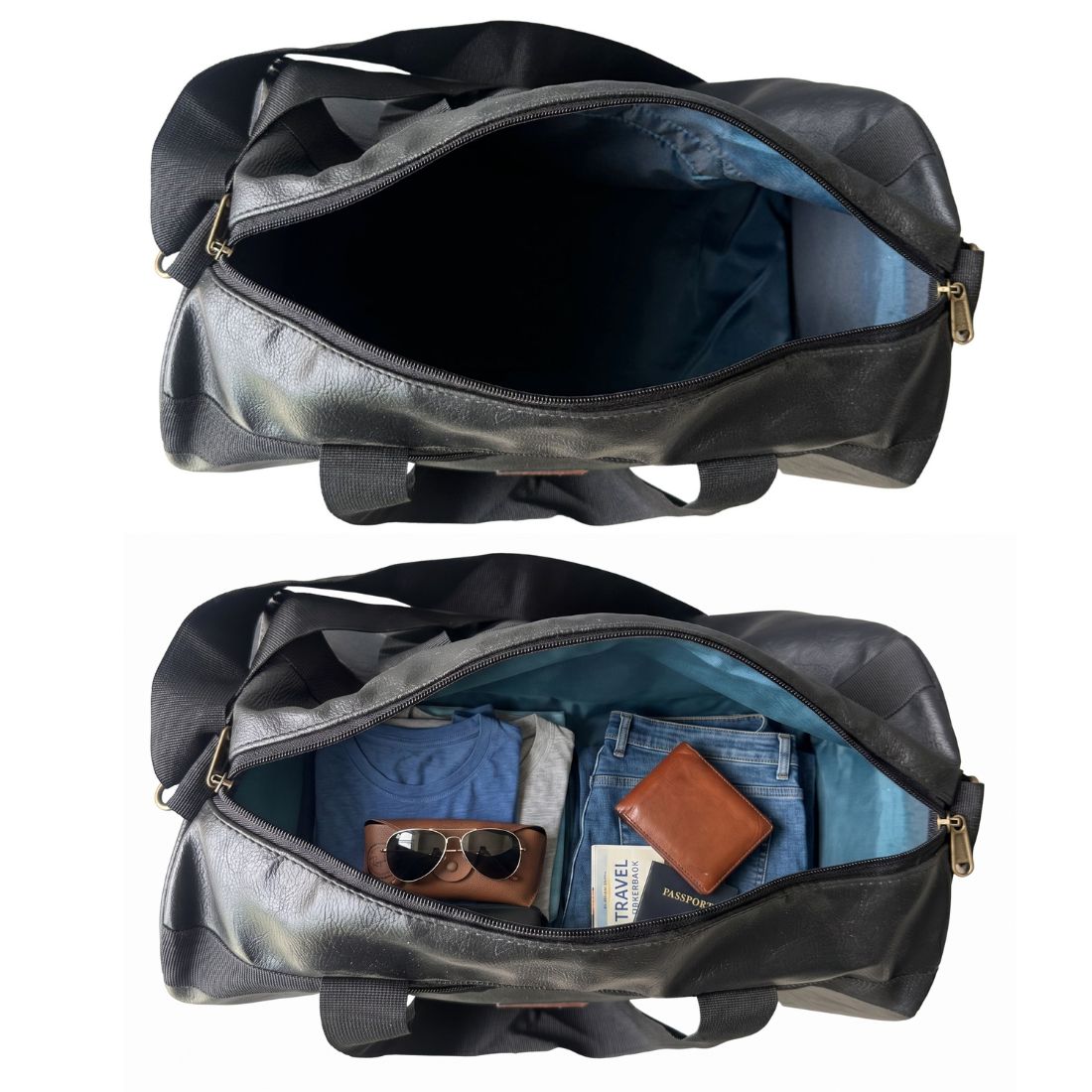 Daikon Black PU Leather Duffle Bag, Gym Bag