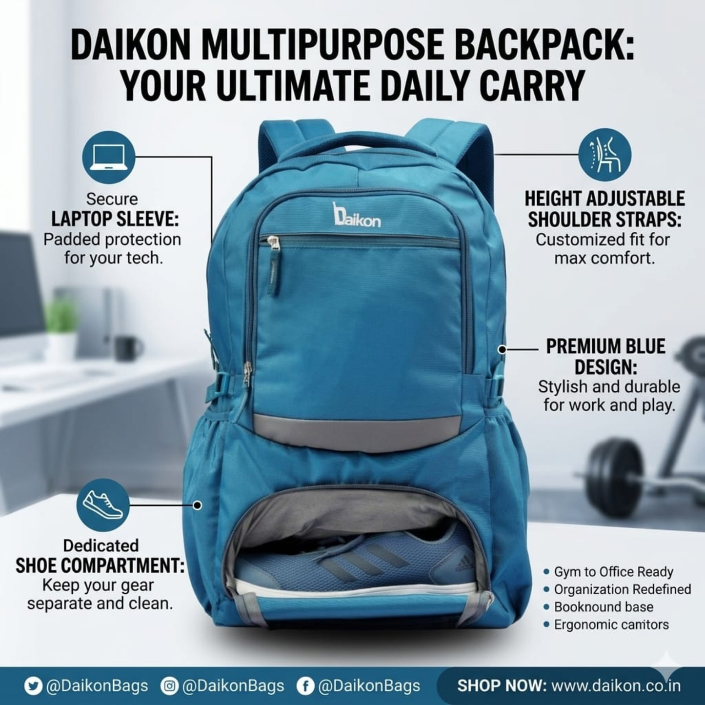 Daikon VELTRA Multipurpose Trekking Backpack, Blue&Grey