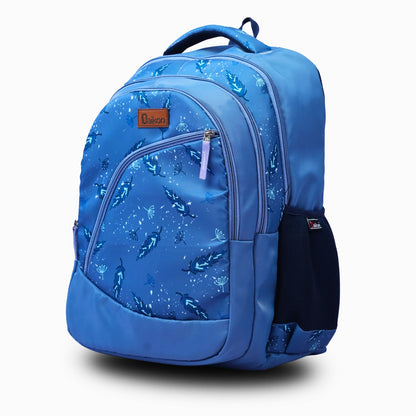 Daikon MELVIO Blue Feather Print Backpack, 19x13x11 Inches, School & Travel Bag with Multiple Compartments