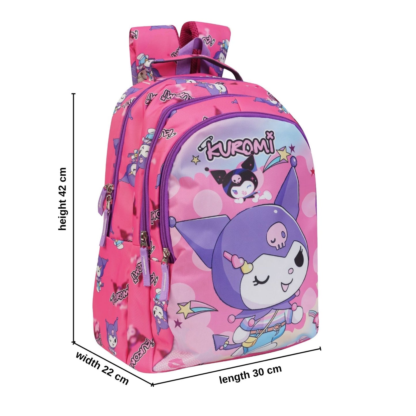 kuromi Theme Girls School Backpack, Purple, with Bottle Pocket, 42 cm x 30 cm x 22 cm