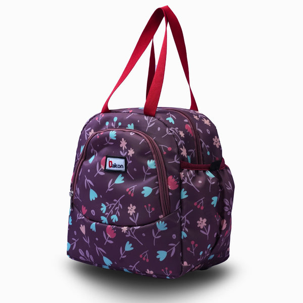 Daikon Kids School Lunch Bag , Purple, Floral and Fox Print