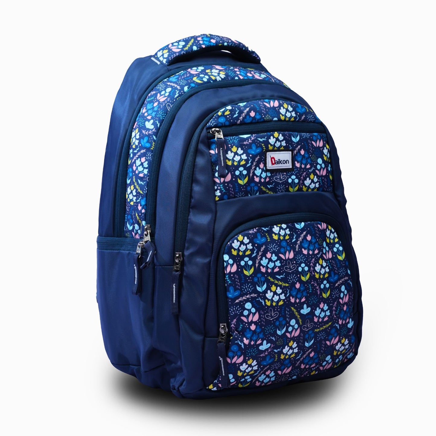 Daikon Floral Print Backpack, Navy Blue, Multi-Compartment, School and Travel Bag. With Rain Cover