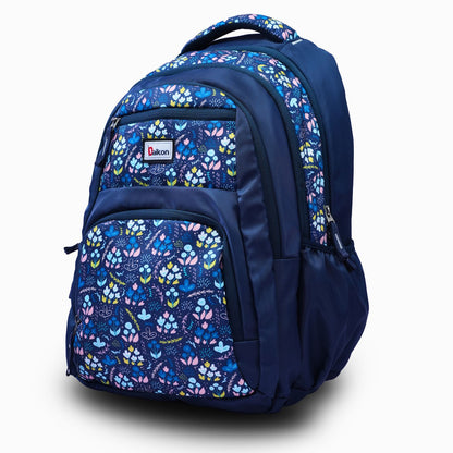 Daikon Floral Print Backpack, Navy Blue, Multi-Compartment, School and Travel Bag. With Rain Cover