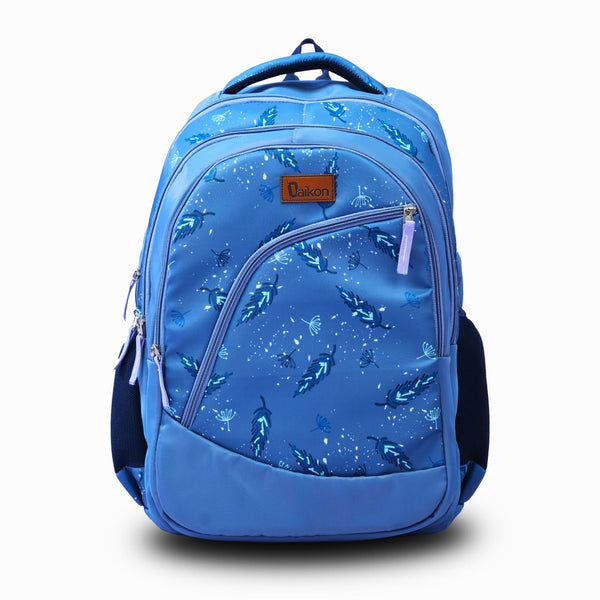 Daikon MELVIO Blue Feather Print Backpack, 19x13x11 Inches, School & Travel Bag with Multiple Compartments