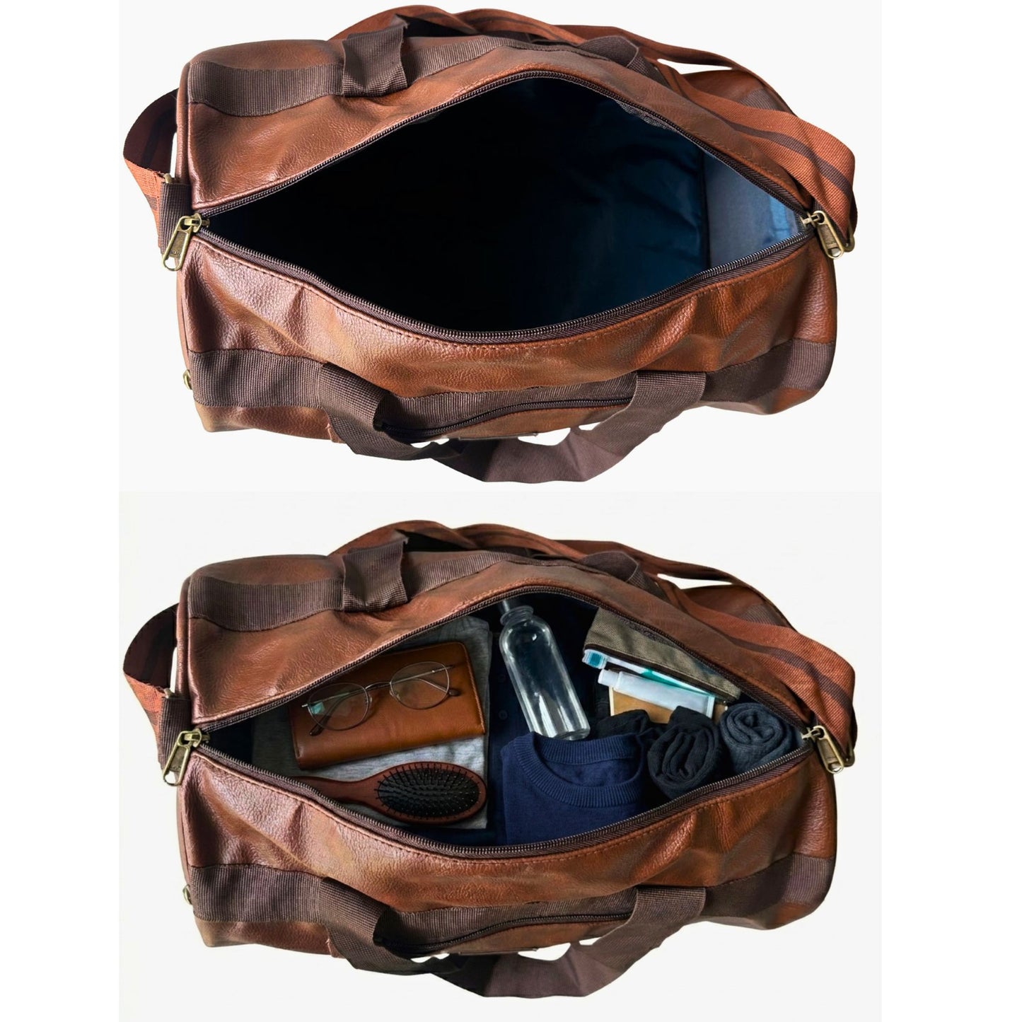 Daikon Black PU Leather Duffle Bag, Gym Bag