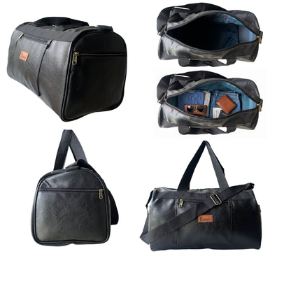Daikon Black PU Leather Duffle Bag, Gym Bag