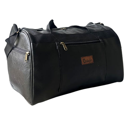 Daikon Black PU Leather Duffle Bag, Gym Bag