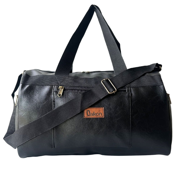 Daikon Black PU Leather Duffle Bag, Gym Bag