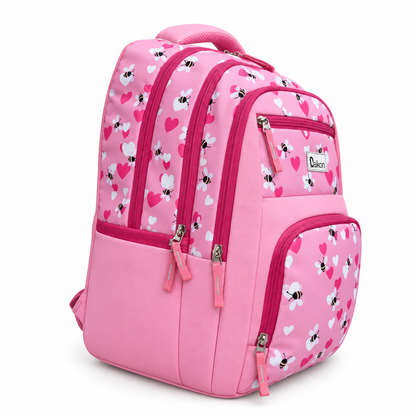 Daikon Girls School Backpack, Pink Bee & Heart Print,