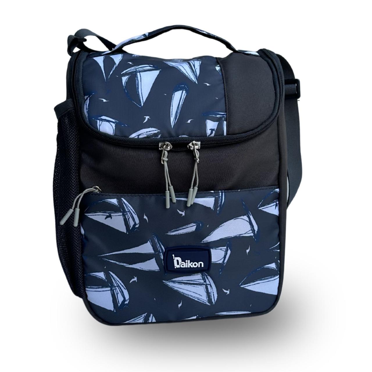 Daikon Insulated Lunch Bag, multi Color Sailboat Print, with Shoulder Strap, Side Mesh Pocket, 29x23x13 cm