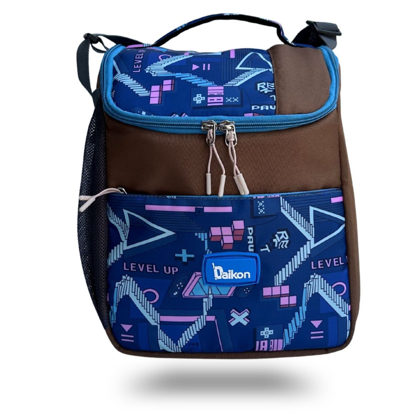 Daikon Insulated Lunch Bag, multi Color Sailboat Print, with Shoulder Strap, Side Mesh Pocket, 29x23x13 cm