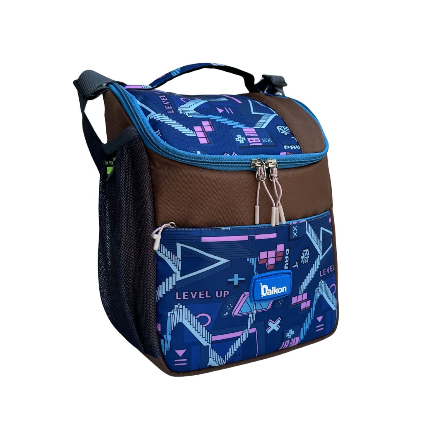 Daikon Insulated Lunch Bag, multi Color Sailboat Print, with Shoulder Strap, Side Mesh Pocket, 29x23x13 cm