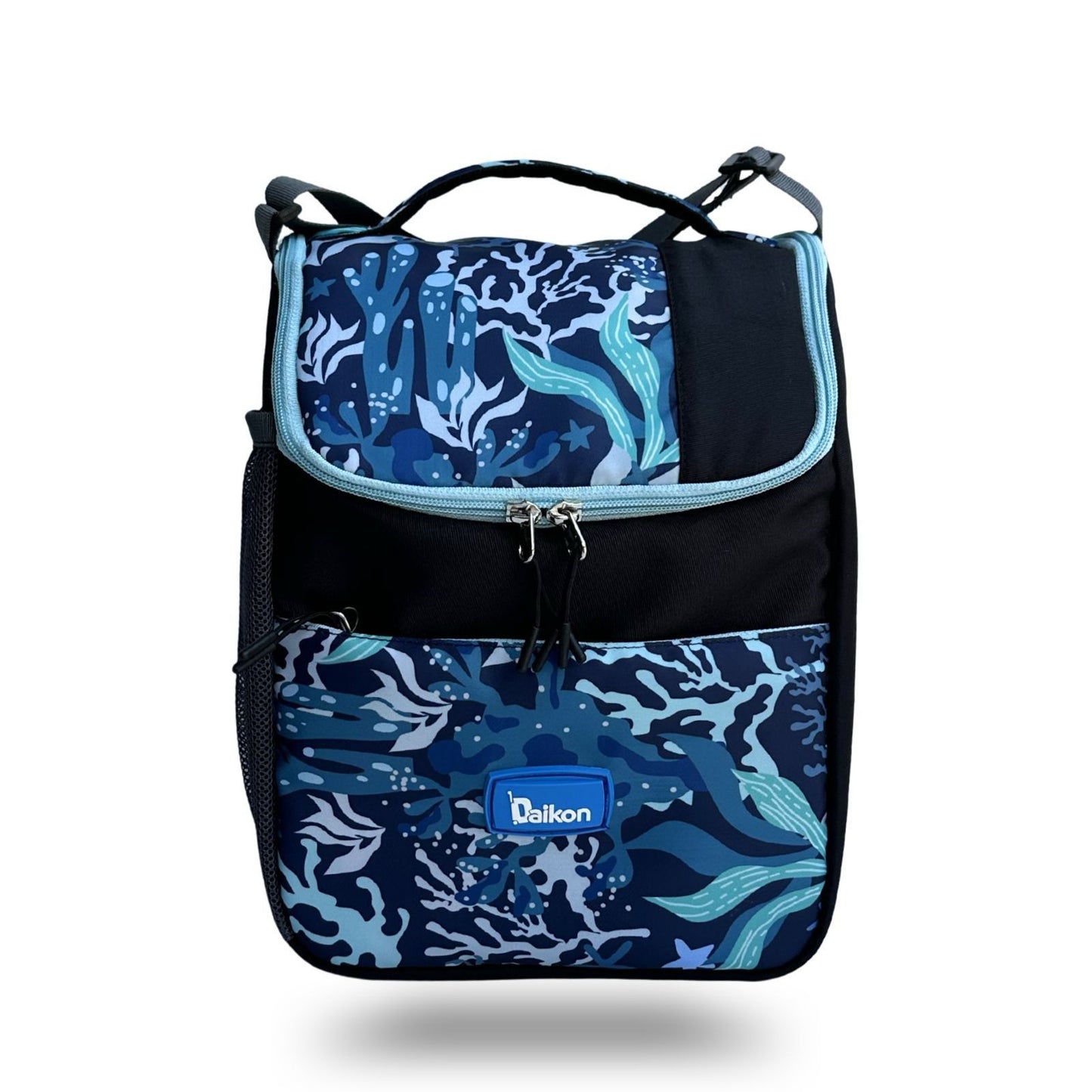 Daikon Insulated Lunch Bag, multi Color Sailboat Print, with Shoulder Strap, Side Mesh Pocket, 29x23x13 cm