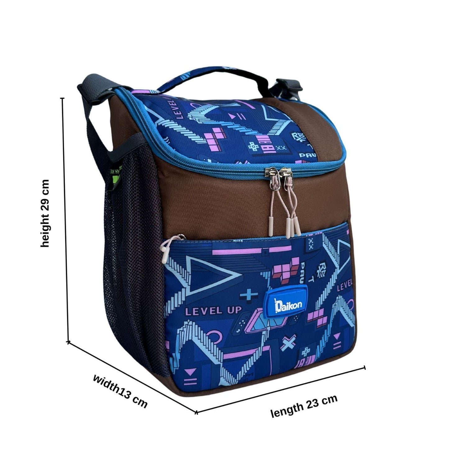 Daikon Insulated Lunch Bag, multi Color Sailboat Print, with Shoulder Strap, Side Mesh Pocket, 29x23x13 cm