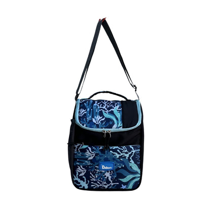 Daikon Insulated Lunch Bag, multi Color Sailboat Print, with Shoulder Strap, Side Mesh Pocket, 29x23x13 cm
