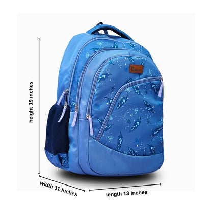 Daikon MELVIO Blue Feather Print Backpack, 19x13x11 Inches, School & Travel Bag with Multiple Compartments