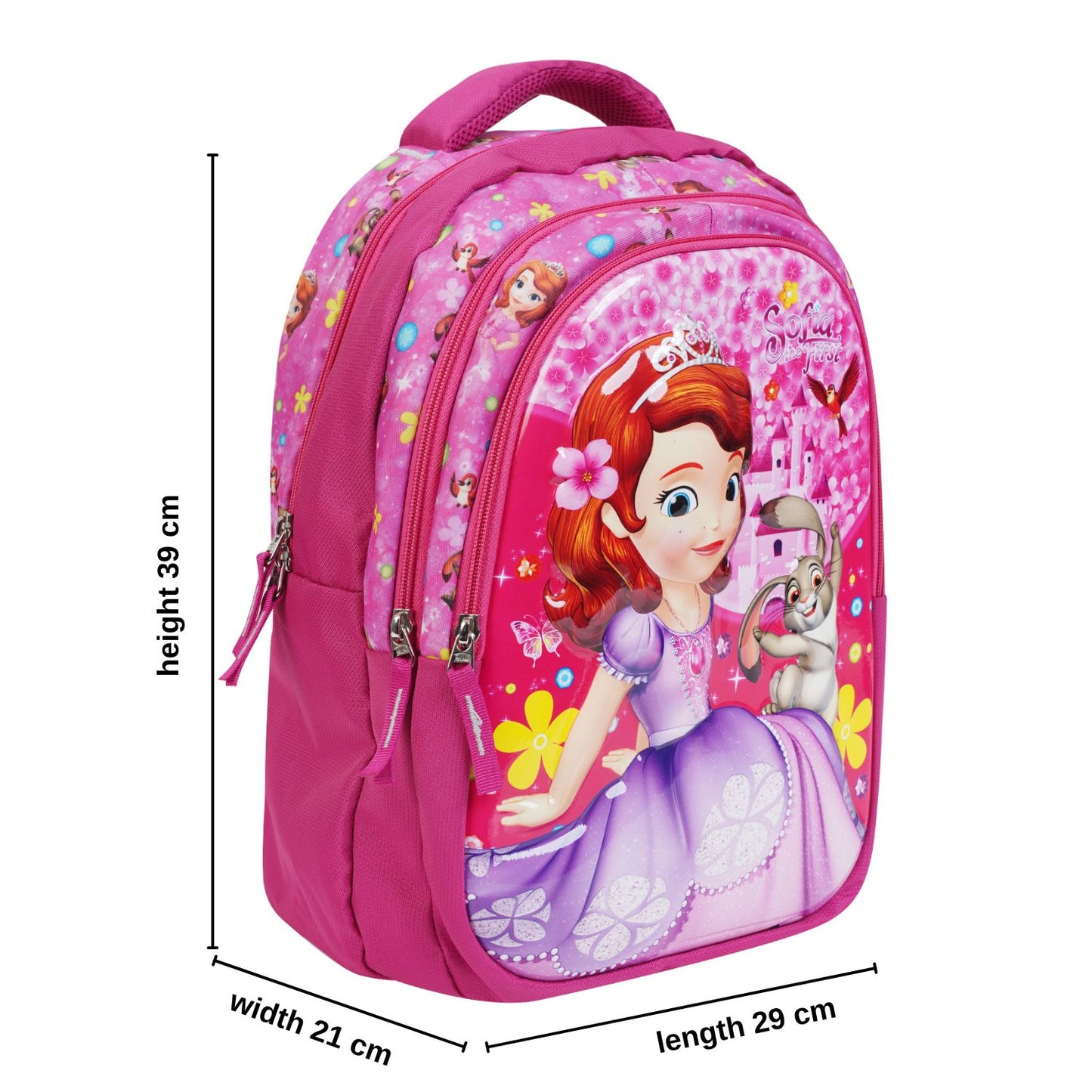 Daikon Sofia the First Girls School Backpack, Pink, 39 x 29 x 21 cm, with Side Bottle Pocket