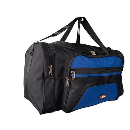 Travel Duffel Bag, 18x9x12 inches (45.7x22.9x30.5 cm), Black and Blue, Multi-Pocket Design