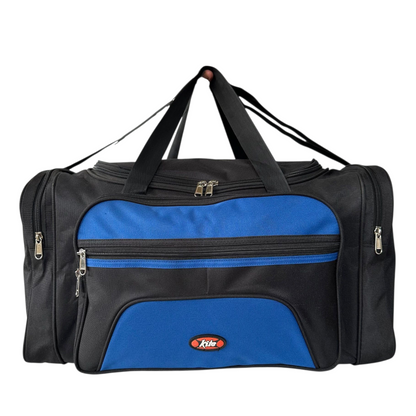 Travel Duffel Bag, 18x9x12 inches (45.7x22.9x30.5 cm), Black and Blue, Multi-Pocket Design