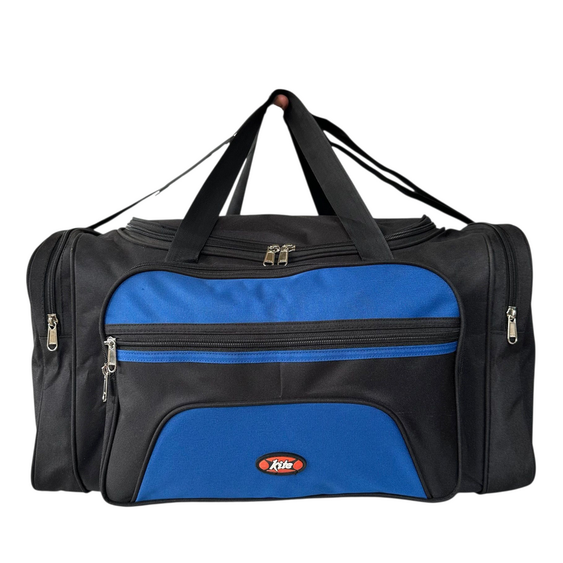Travel Duffel Bag, 18x9x12 inches (45.7x22.9x30.5 cm), Black and Blue, Multi-Pocket Design