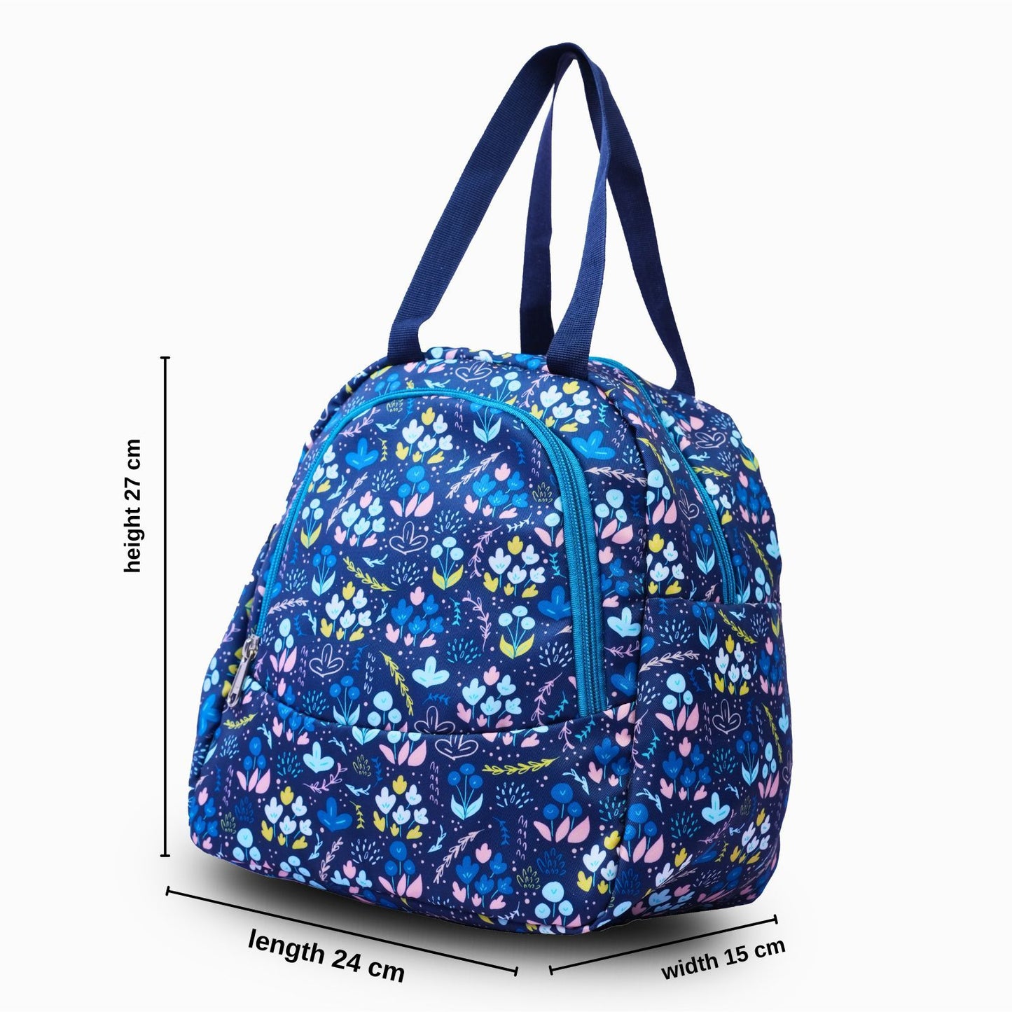 Daikon Floral Backpack with Lunch Bag Combo, Navy Blue, Multi-Compartment School Bag Set for Girls and BoysCollege Backpack for Men and Women | Rain Cover | Blue 1 Year  Warranty
