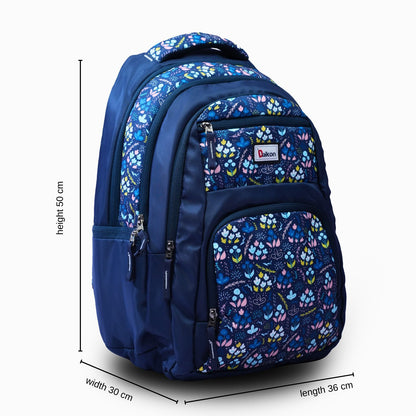 Daikon Floral Print Backpack, Navy Blue, Multi-Compartment, School and Travel Bag. With Rain Cover