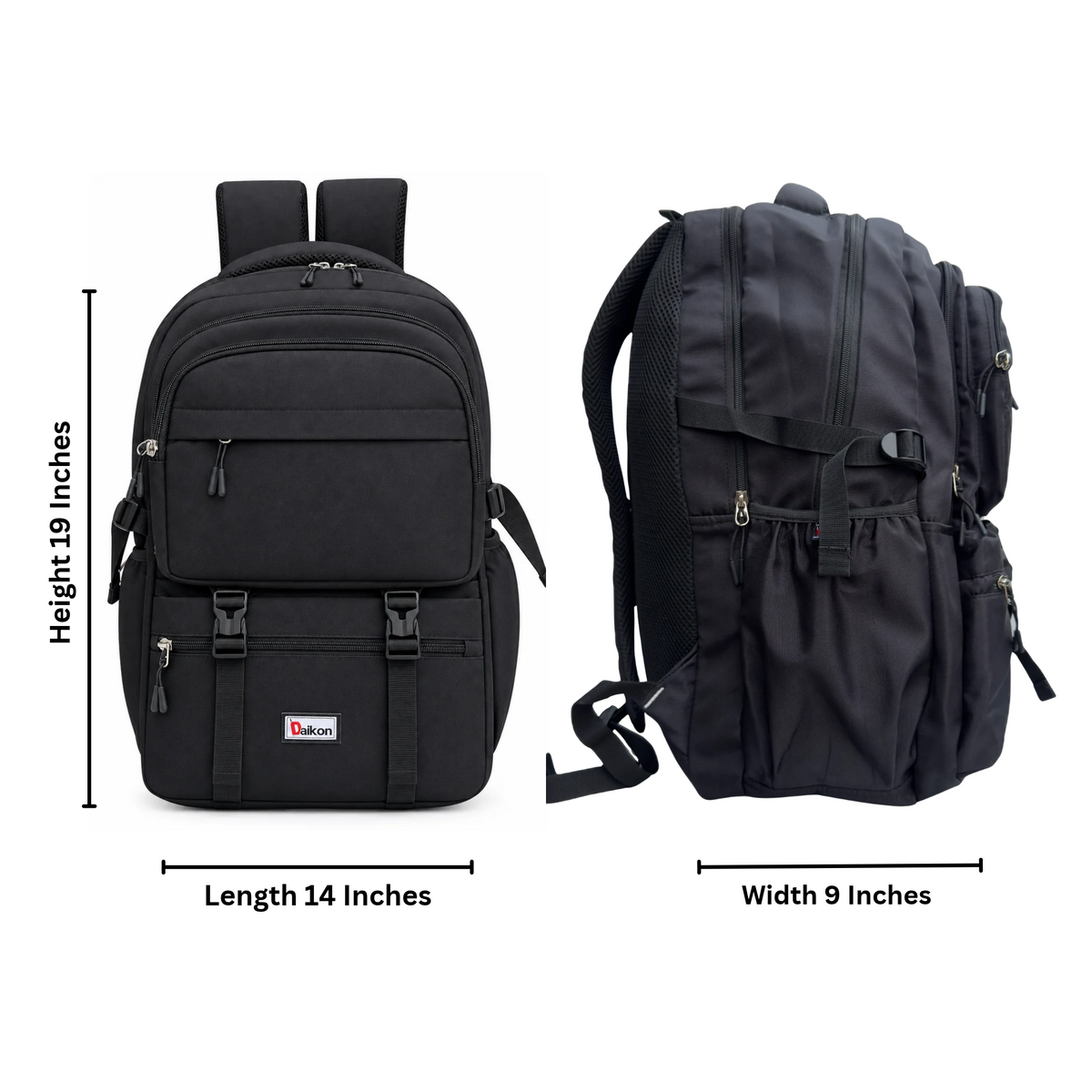 Daikon Large Backpack, Black, Multi-Compartment, 48 x 35 x 24 cm, Travel and Tekking